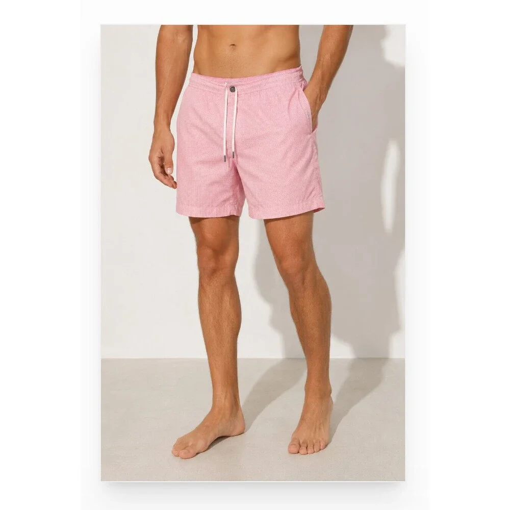 Onia Swim Trunks Shorts Mens 34 Pink Gingham Elastic Waist Mesh Lined Pockets